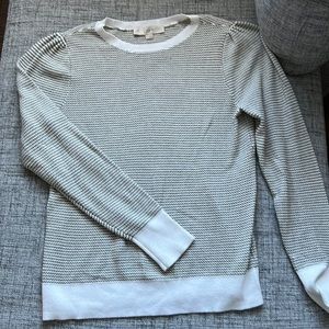 BNWOT Loft Puff Sleeve Sweater, Green and White, Size Small